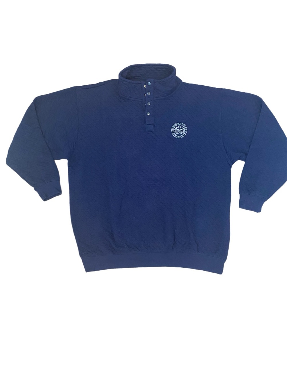 Navy Button-Neck Quilted Sweatshirt with Small Chest Niagra Falls Logo